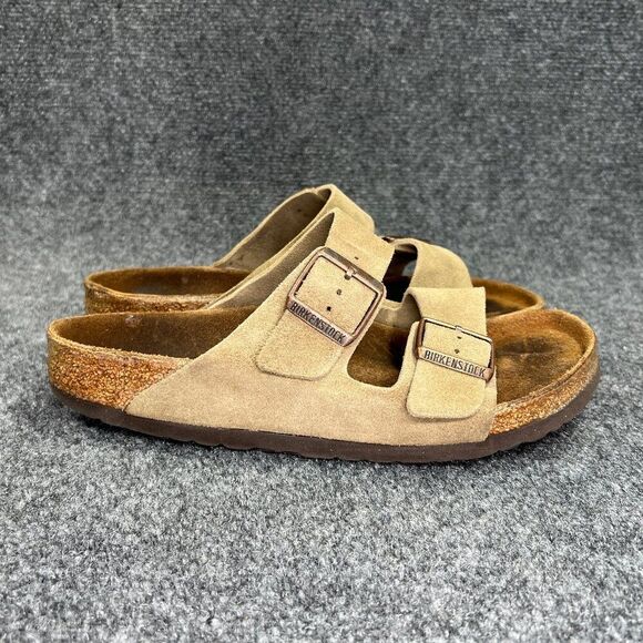 Birkenstock Airzona Sandals Women's Size 9 Tan Suede Buckle Slip On Summer Slide - Picture 1 of 13